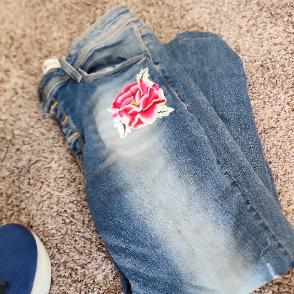 Women's Blue Jeans with Floral Embroidery